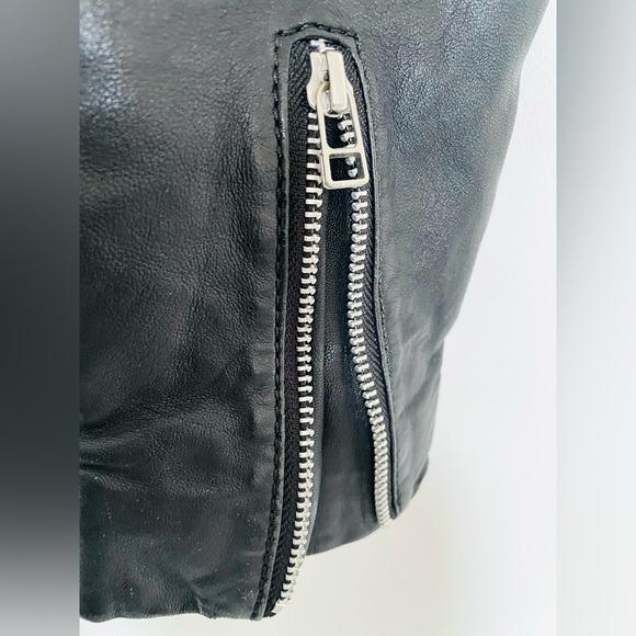 Mango Genuine Leather Biker Jacket XS Dark Brown Classic Moto Zip - Picture 6 of 9